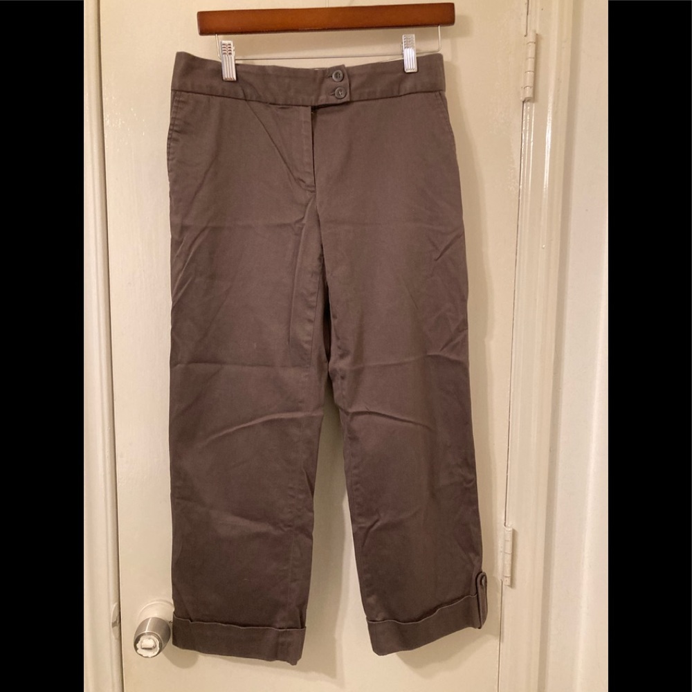 Charter Club Dress Slack Chino Pant Allison Fit Cropped Length Cuff Size 4 Olive